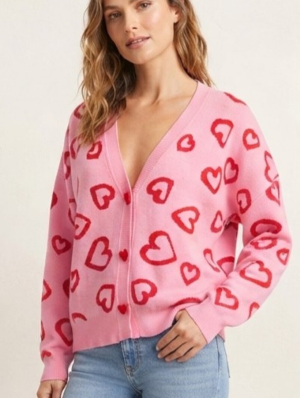 Major Label Group Valentines hearts Pink red Cardigan Med Whimsin Y2K Retro XL.